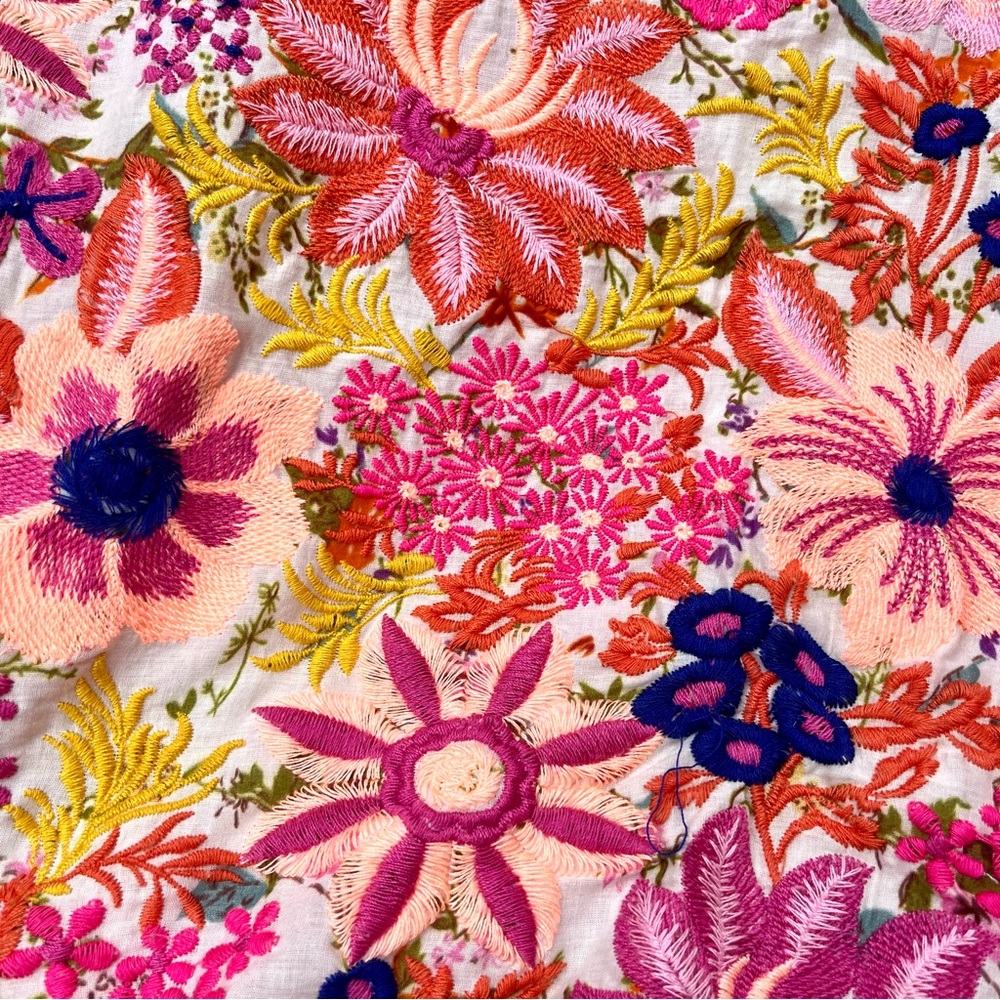 🇬🇧 Cottagecore Fully Embroidered Floral Mini Dress Handmade Garden Retro L - Picture 9 of 16